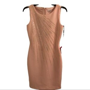 Calvin Klein Pink Embellished gold silver studded scuba fit sheath dress‎ size 2